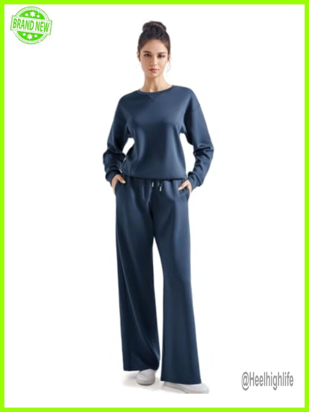 SUUKSESS Women 2 Piece Oversized Sweatshirt Wide Leg Pants Lounge Set Modal